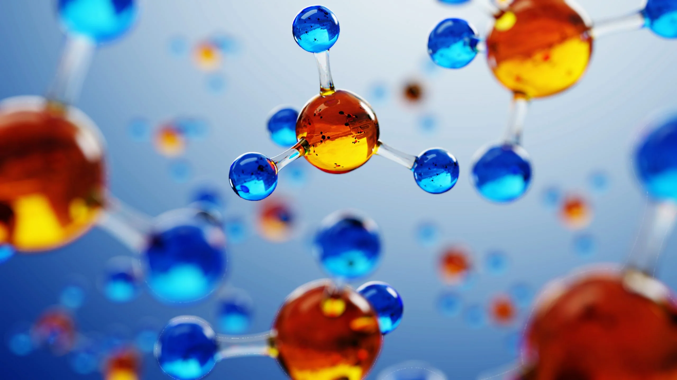 Blue and amber molecule models