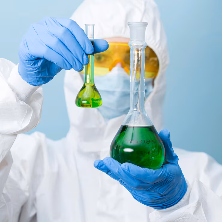 Scientist holding green chemistry samples